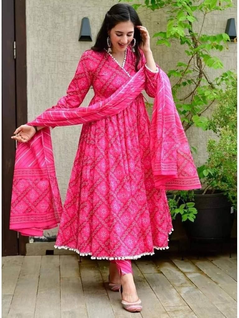 Stanja Printed Long Kurti Set for Women | Stylish Cotton 3-Piece Dress